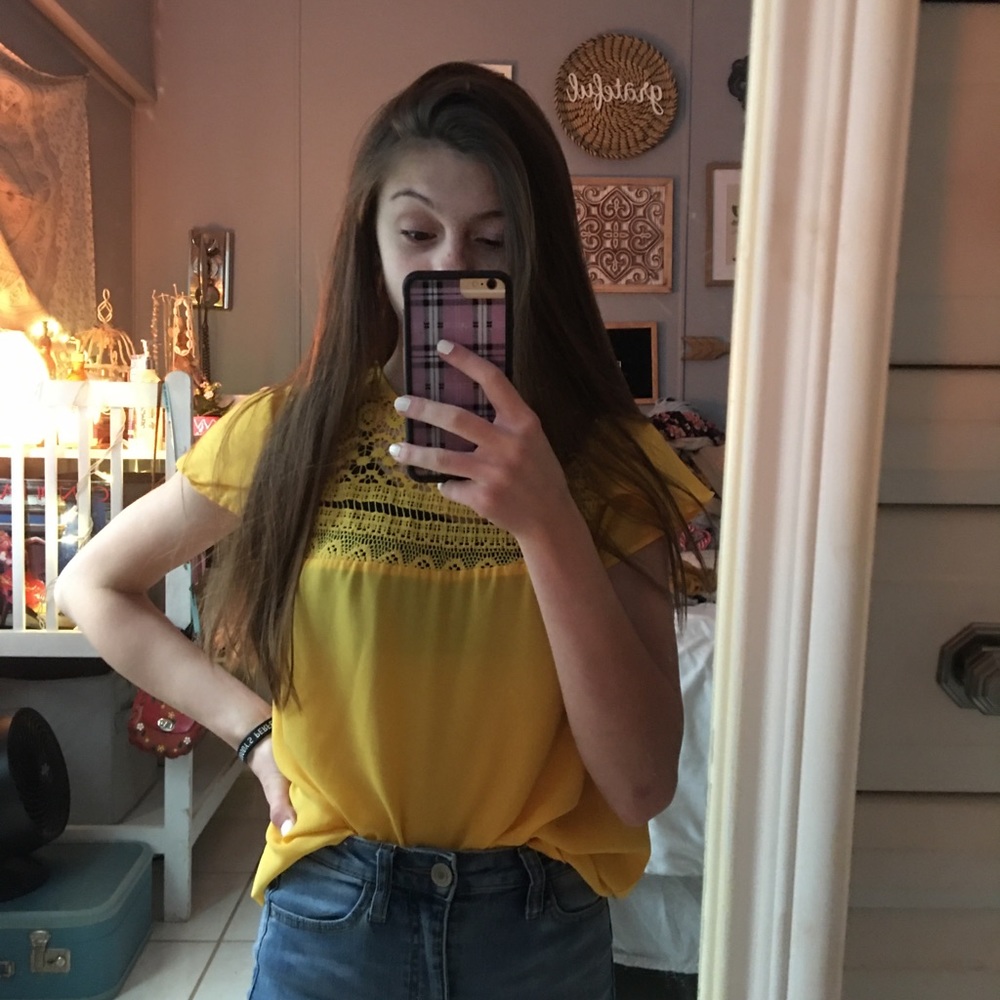 yellow silky shirt